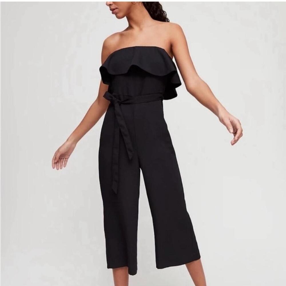 Artizia Babaton Black Flutter Strapless Ruffle Jumpsuit Size 0